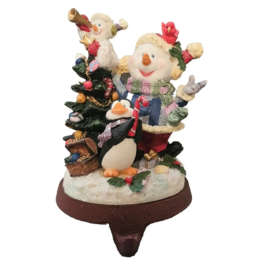 Christmas Stocking Holder Snowman Penguin Family Mantel Hook Holiday Decor